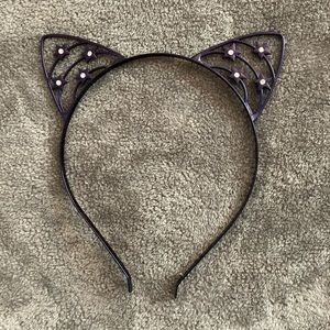 Purple metal cat ear headband with stars and rhinestones
